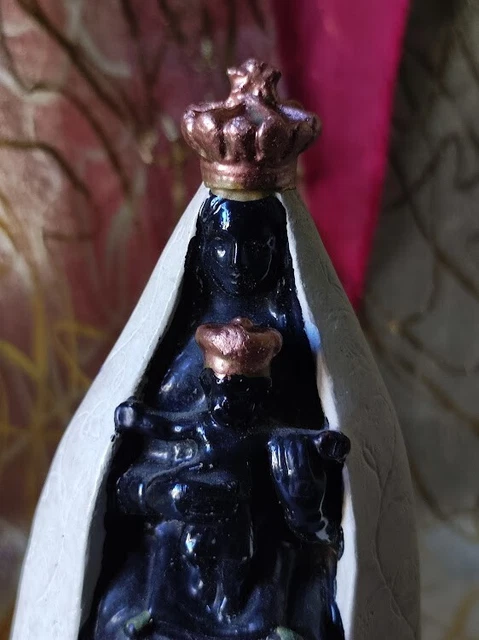 STATUE VIERGE NOIRE Notre Dame De Liesse En Platre Black Madone Virgin ...