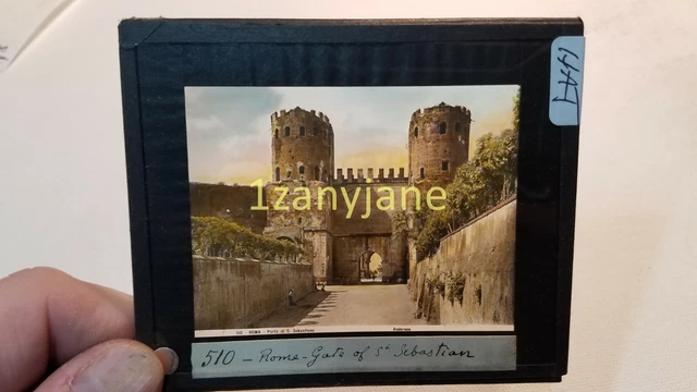 Colored Glass Magic Lantern Slide HAT ROME ITALY GATE OF ST SEBASTIAN PORTA DI