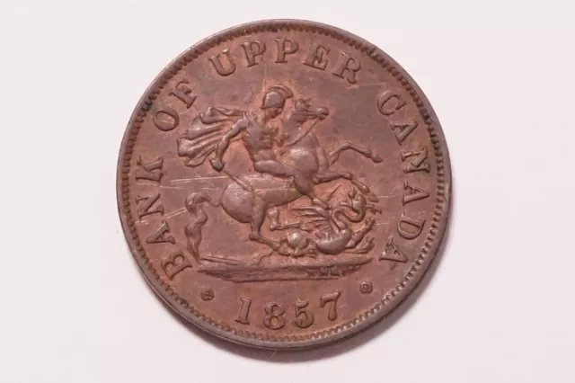 1857 Bank of UPPER CANADA Token Half Penny PC-5D !! #mo-247