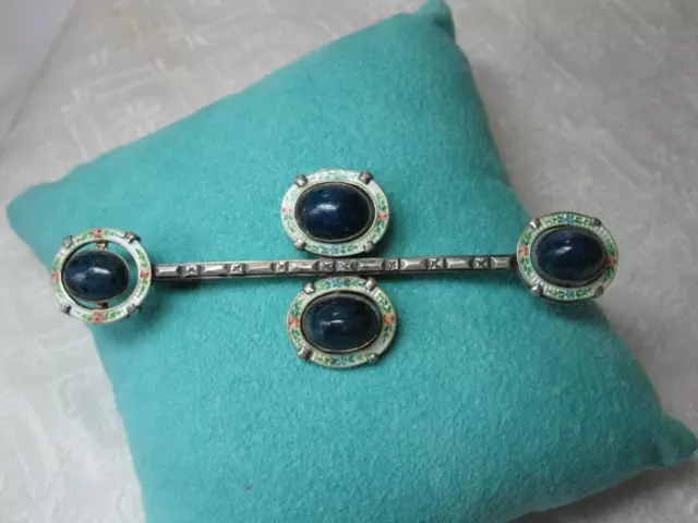 Rare Arts Crafts Jugend Lapis Enamel Silver Brooch Antique Edwardian Belle Epoqu