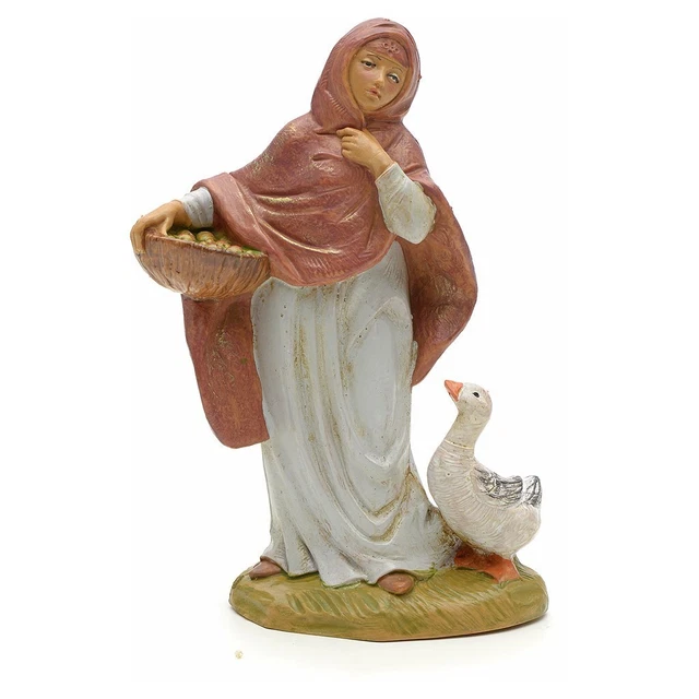 Fontanini - Pastorella Con Vassoio 6,5 Cm | Statuina In Resina Dipinta A Mano Per Presepe