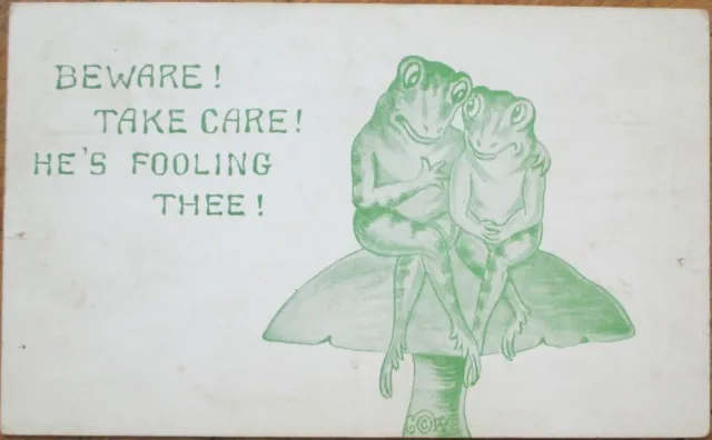 Frog Couple on Mushroom 1912 Postcard, Lordsburg, NM Postmark