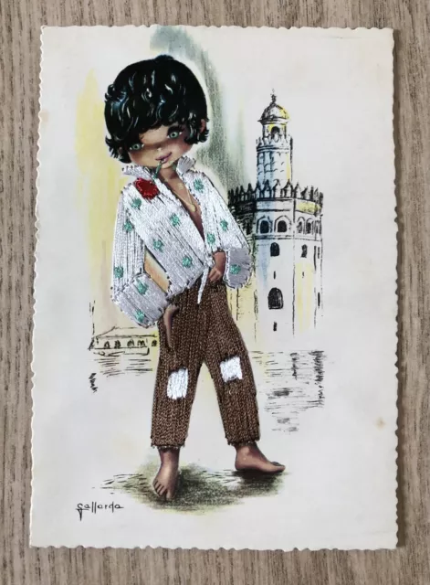 Vintage Embroidered Silk Spanish GALLARDA Artist Signed Novelty Postcard Gitano