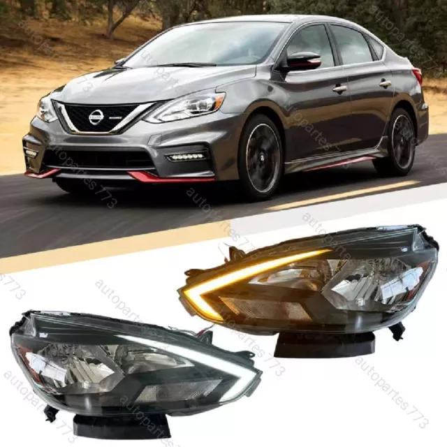 Switchback LED Halo Headlights For 2016-2019 Nissan Sentra 4Dr DRL Headlamp Pair