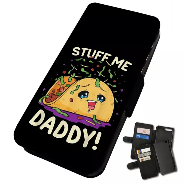 Custodia telefono flip in finta pelle stampata Samsung - Stuff Me Daddy - cartone animato taco divertente