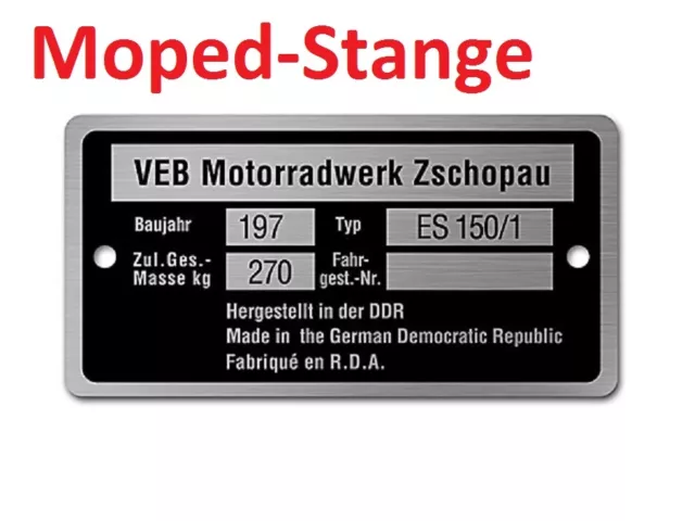 MZ ES 150/1 Typenschild + Kerbnägel Aluminium E-Teil für IFA DDR Oldtimer