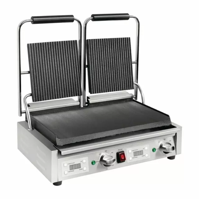 Buffalo Cafe Double Ribbed Top Panini Contact Grill 210Hx550Wx395Dmm