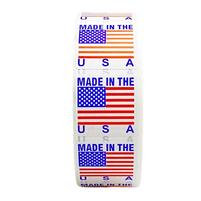 1inch x 1inch Made in The USA with American Flag Stickers, 1000 Labels Per Roll