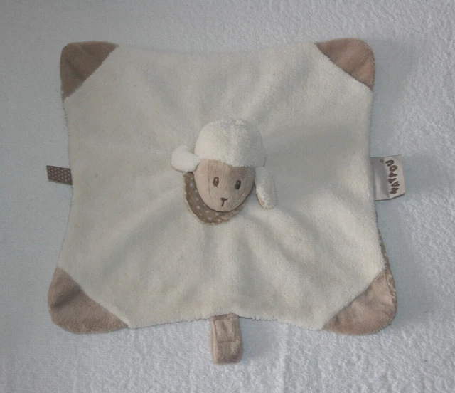Nattou Doudou Mouton Plat Cappuccino Blanc Ecru Beige Bandana Attache Tetine Tbe