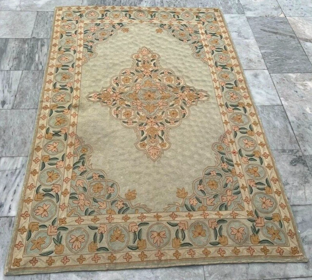 Vintage Aubusson French Style Handmade Boho Aubusson Rug Needle Point Rug 4x6 ft