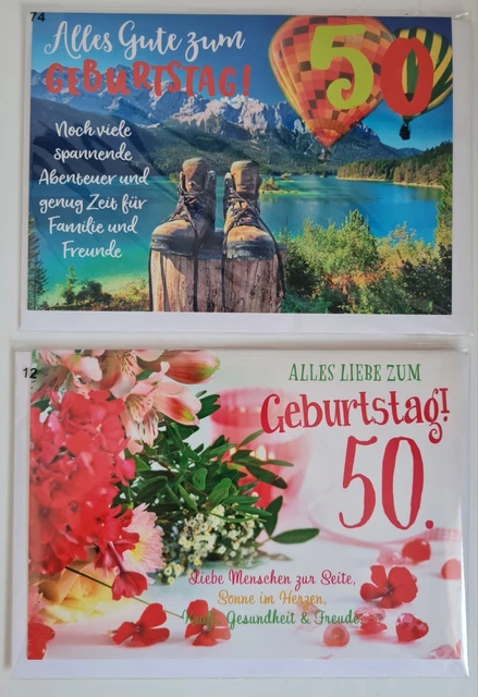 2 GEBURTSTAGSKARTEN 50. Geburtstag Glückwunschkarte mit Umschlag