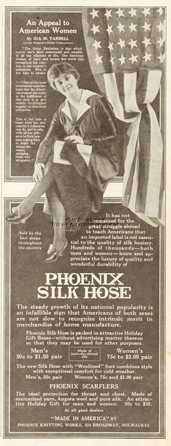 1914 Ida Tarbell Phoenix Knitting Works Milwaukee WI Women's Silk Stockings Ad
