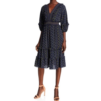 Max Studio Navy Floral half sleeve v neck midi dress size XL