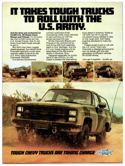 Vintage 1983 Chevy U.S. Army Trucks - Original Print Ad (8x11)