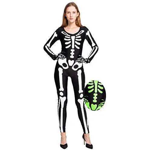 Spooktacular Creations Skeleton Bodysuit Halloween with Glow Patterns and Skelet