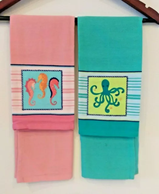 DII Embellished OCEAN Kitchen Towel SET OF 2
