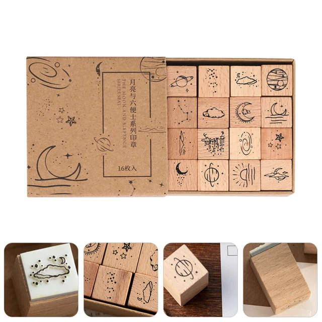 16 Pcs Hölzernes Siegel Holz Stationäres Set Für Kinder Briefstempelset