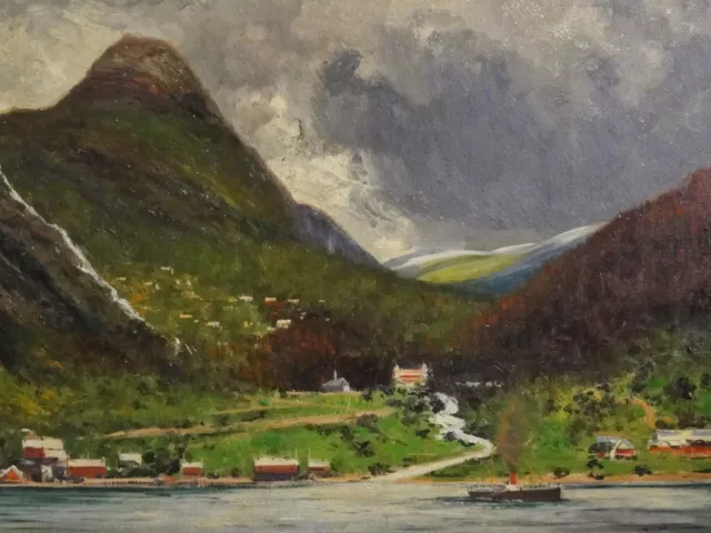 Alexander ESSFELD (1874-1939) Gemälde: FJORD, DAMPFER, SIEDLUNGEN in NORWEGEN