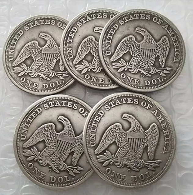 Rare1846-1860 Full Set 5 pcs Seated Liberty Dollar Restrike Coin. Explore now! 2