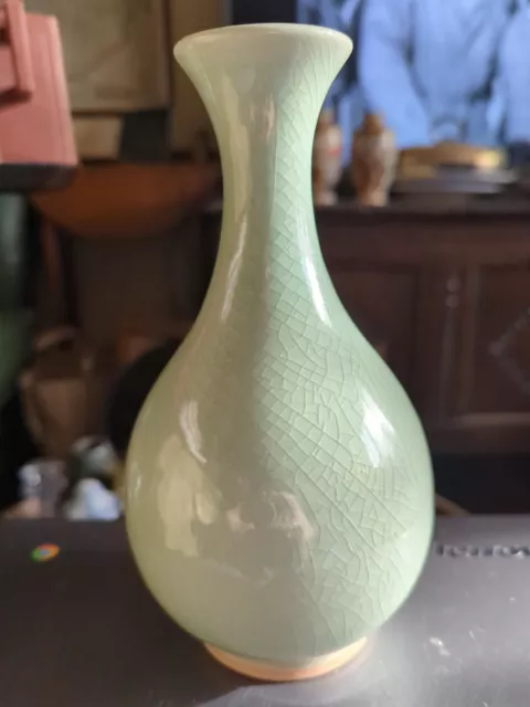 Antique Chinese Celadon Green Crackle Glaze Vase