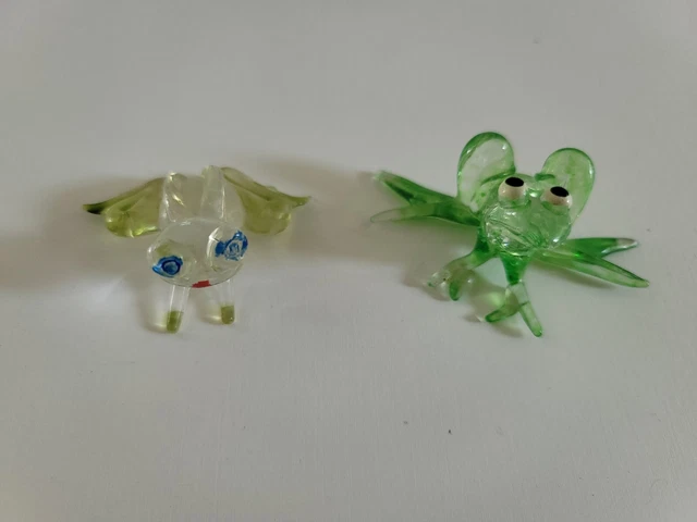 2x Hand Blown Art Glass, Rainforest Frog Miniature Animals Collection, Dollhouse