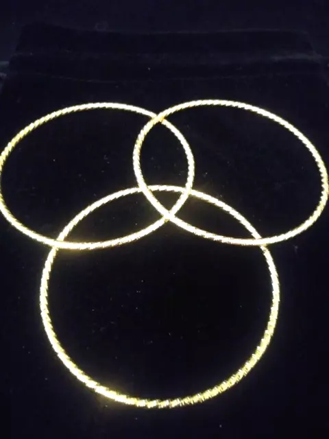 14K Yellow Gold & Sts   Diamond Cut Bangle Bracelet Set Of 3 Sz 8.5 In + Bonus