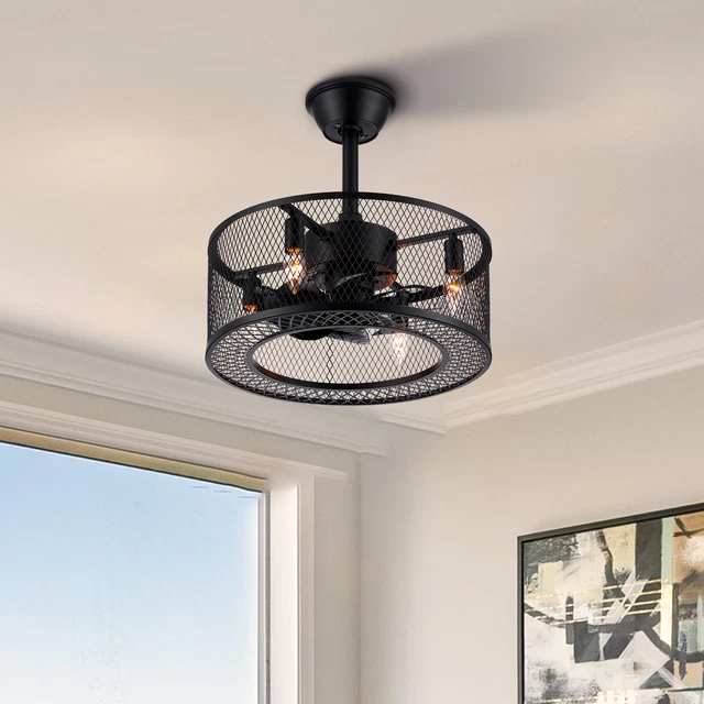 CAGED CEILING FAN with Lights Quiet Low Profile Fandelier for Living