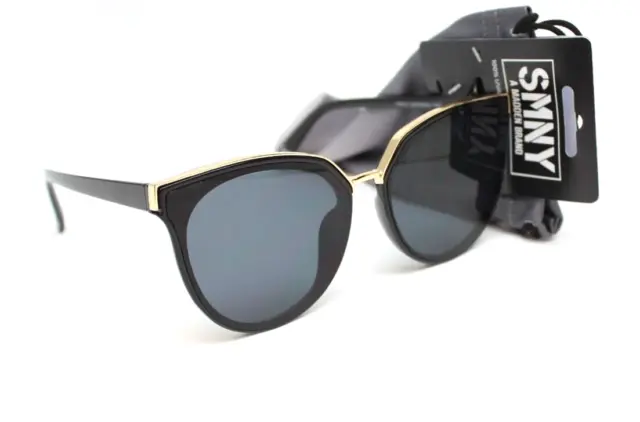 SMNY by Steve Madden Black & Gold Cat Eye Sunglasses w Case 100%UV 52997SMN001