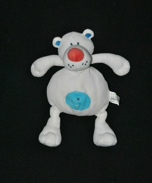 Peluche doudou ours LILLIPUTIENS pour l'OREAL  blanc bleu nez rouge 22 cm TTBE