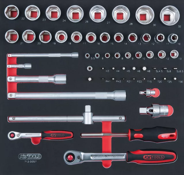 KS TOOLS SCS 1/4" + 1/2" Steckschlüssel-Satz, 57-tlg. in 2/3 Systemeinlage (712.