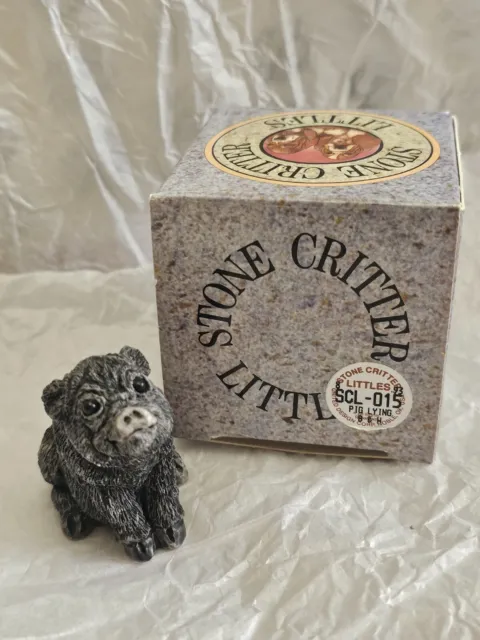 Stone Critters Littles Pig Sow Piglet Hog Figurine  Black