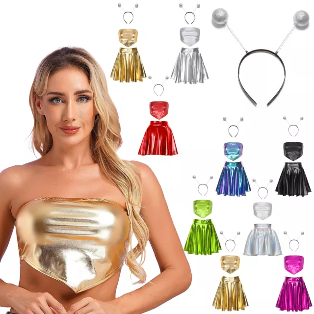 Abito donna senza maniche costume alieno festa tubo top carnevale con gonna discoteca