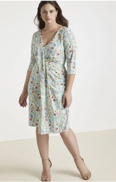 Jason Wu x Eloquii Dress Floral Garden Draped Front 3/4 Sleeve Size 18 EUC