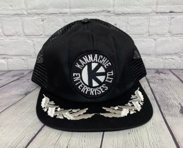 Vintage Trucker Hat Mesh Cap Snapback Black KANNACHIE Enterprise Embroider Patch