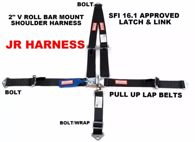 Quarter Midget Racing Harnes Sfi 16.1 5Pt 2" Latch & Link Bolt Belt Black