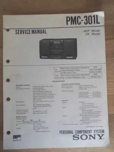 Schema SONY - Service Manual Personal Component System PMC-301L PMC301L