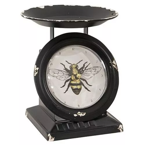 NEW Farmhouse BEE SCALE CLOCK BLACK Aged Look Country Chippy Metal Cottage 7" T