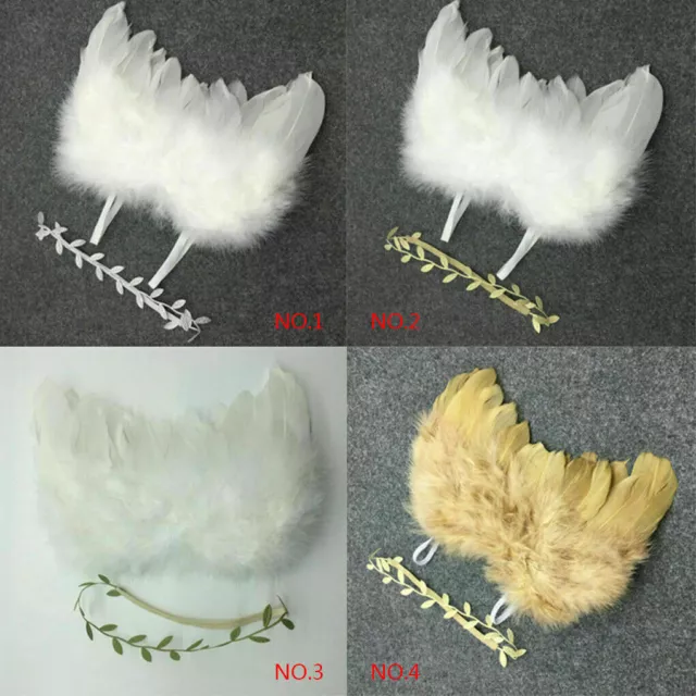 Newborn Baby Infant Feather Angel Wings+ Leaf Headband Photo Photography Prop 3