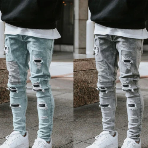 Men's Jeans Ripped Jeans Stretch Pants Slim Fit Jeans Frayed Pants Denim Casual