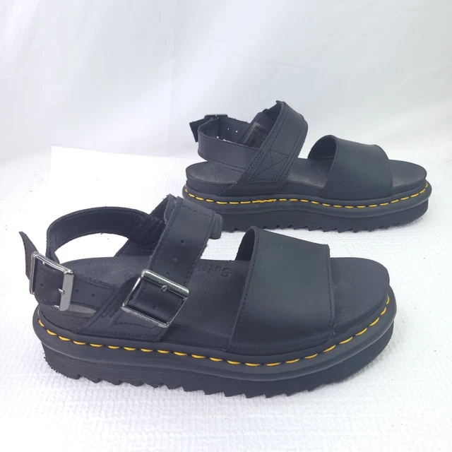Dr Doc Martens Voss Sandals Black Hydro Leather Strap Platform Shoe Size 37 US 6