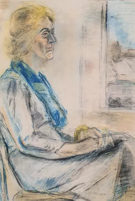 Vintage impressionist pastel painting old woman portrait
