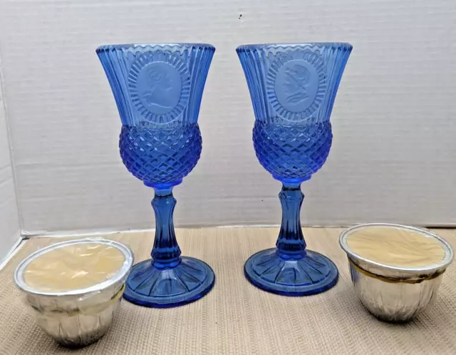Vintage 1976 Avon Fostoria Cobalt Blue George-Martha Washington Goblets Candles