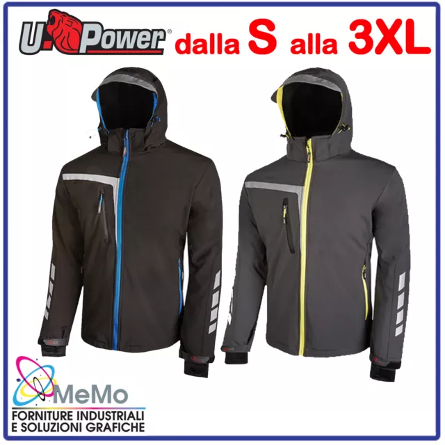 GIACCA UOMO da lavoro SOFTSHELL IMPERMEABILE U POWER NERO GRIGIO con cappuccio