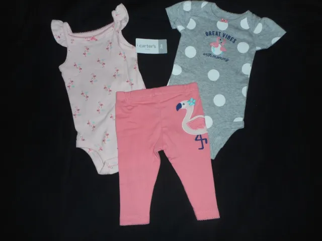 Carters 3-Piece Flamingo Set - Baby Girl Size 3 Months - New