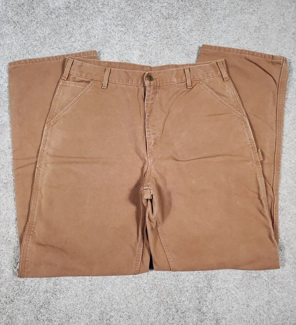 Carhartt Men's Carpenter Dungaree Work Pants sz 36 x 34 B111-BRN, Plaid Lined