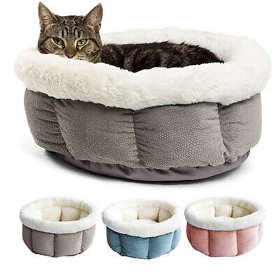 Winter Pet Cat Dog Cave Bed Self Warming Microfiber Fur Cuddle Round Plush Bed