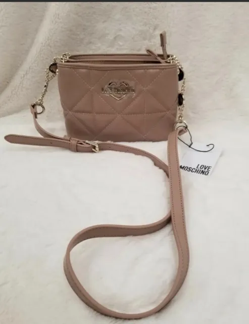 NWT! Love Moschino ❤ Borsa PU Taupe Quilted Crossbody Shoulder Bag/ Gold Chain