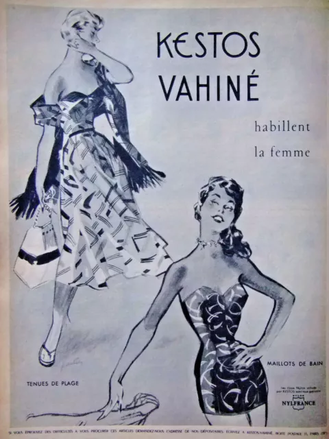 Publicité Presse 1953 Kestos Vahiné Maillots De Bain Tenues Plage - Advertising