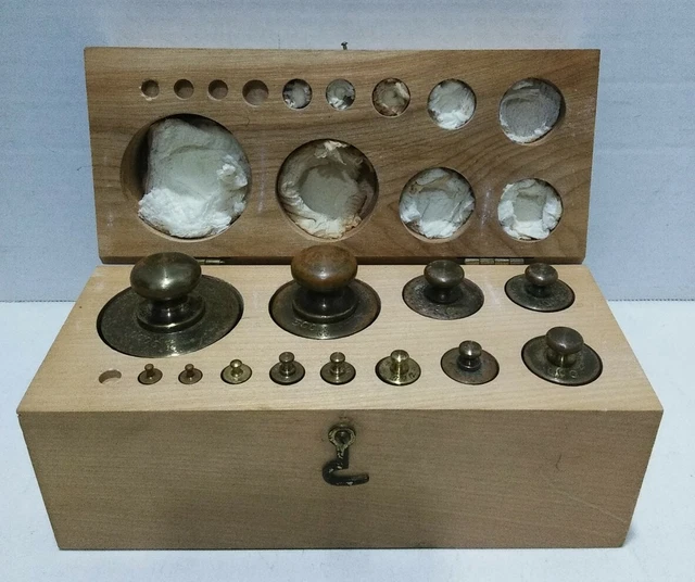 Vintage Brass Gram Weight Scale Set 1 -1000 grams w/Wood Box - Missing One