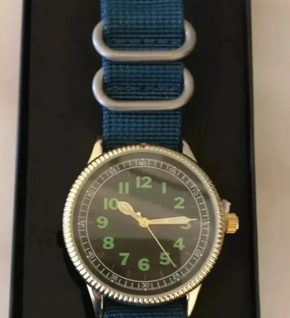 1940's German Sailor Vintage Style Watch Marine Blue Zulu Strap.